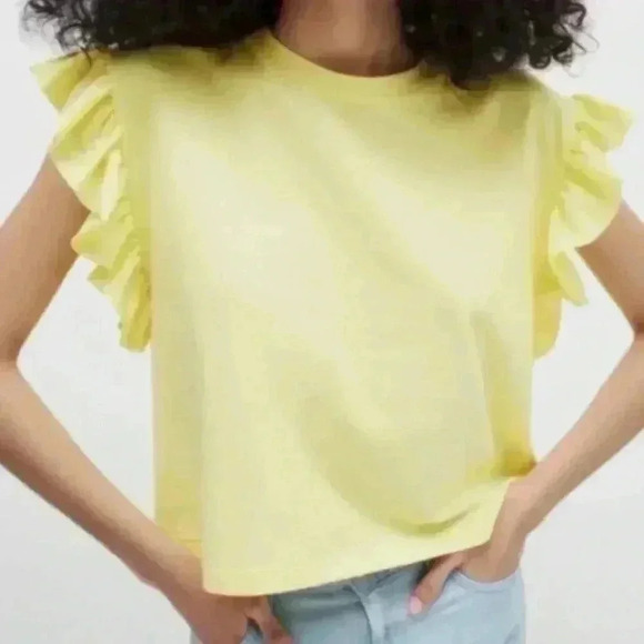 Zara Tops - Zara Yellow Pure Cotton T-Shirt